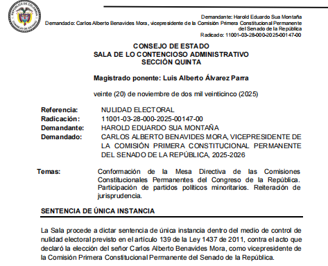 ColAboElectoral's tweet photo. ¿Tienen las llamadas «minorías políticas» y la «oposición» derecho a ocupar un cargo en las mesas directivas de las comisiones legales y constitucionales del Congreso de la República?

Para el Consejo de Estado, no. 

Link de la providencia: https://t.co/eNJzhADeEh

Análisis jurídico al hilo ...