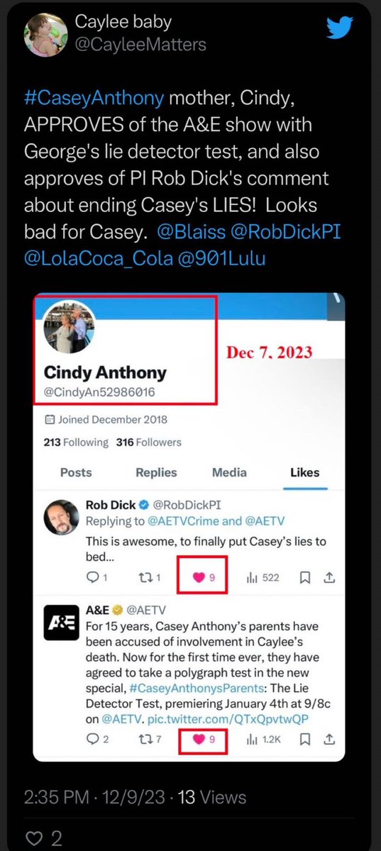 CayleeMatters's tweet photo. #CaseyAnthony mother, Cindy, APPROVES of the A&amp;E show with George's lie detector test, and also approves of @RobDickPI comment about ending Casey's LIES!  Looks bad for Casey.  @AETVCrime @AETV https://t.co/rTdtLIJKnO