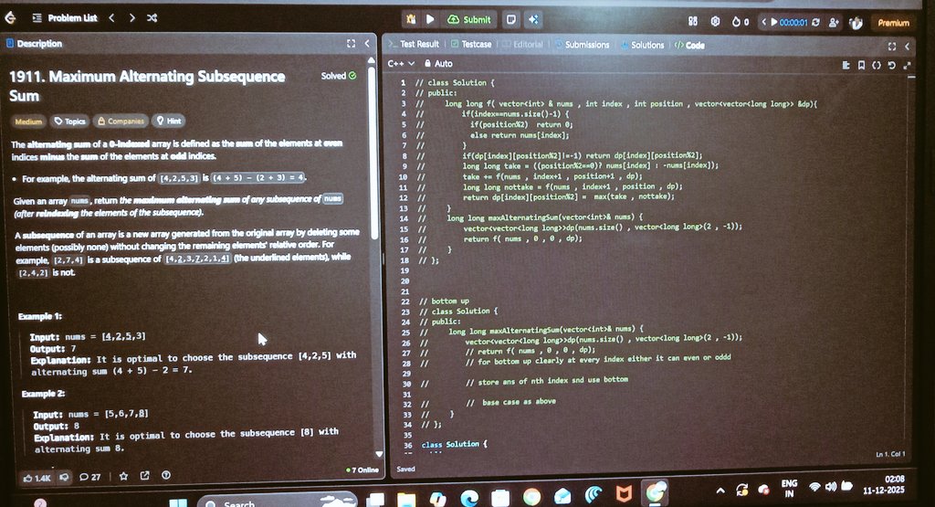 __Shankarlal's tweet photo. Day 39 

Problem solved ✅ 
Leetcode 1911 , 213 ✅ https://t.co/HnKUkG7BIQ