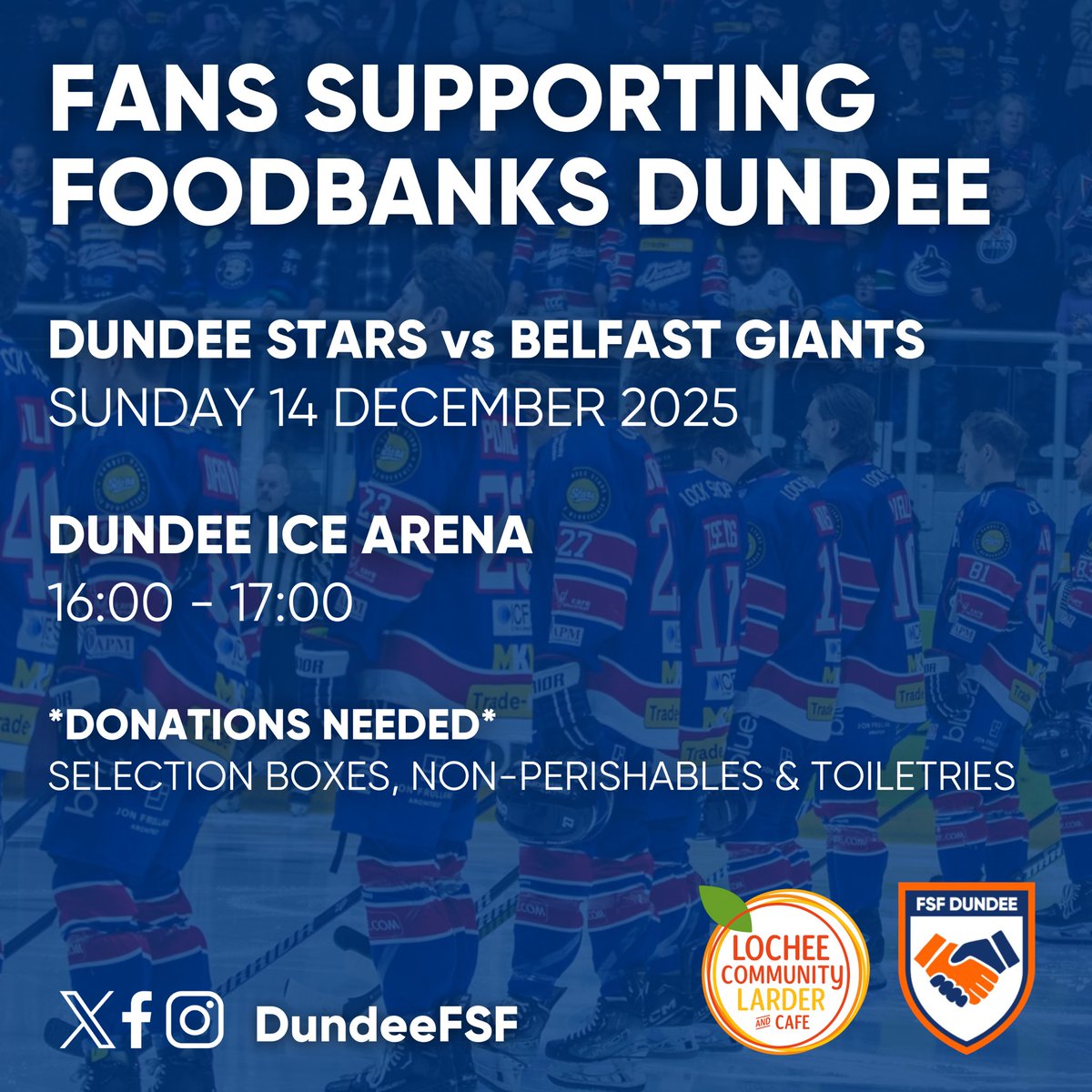 ⭐️  STARS FESTIVE APPEAL 🥫

🏒 We are back with <a href="/DundeeStars/">Dundee Stars🏒🥅</a> this Sunday collecting for our festive appeal!

🍫 Donations of selection boxes, non-perishables &amp; toiletries are hugely appreciated. 

📲 Share this post to help spread the word!