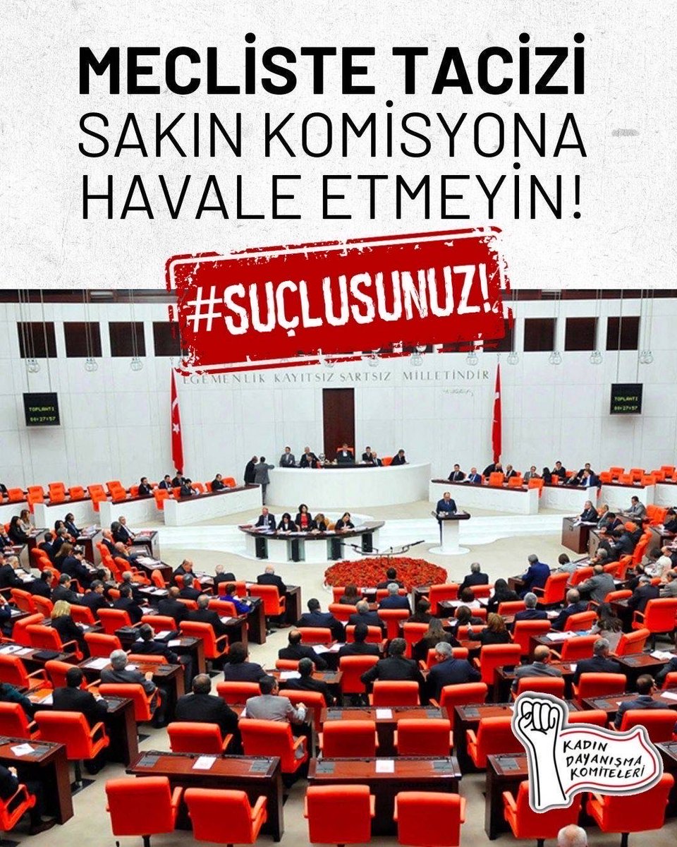 Mecliste tacizi sakın komisyona havale etmeyin! #suçlusunuz

Bugün ülke bir skandalla çalkalandı. TBMM lokantasında stajyer olarak çalışan kız çocuklarının, TBMM çalışanları tarafından cinsel istismara maruz bırakıldığını öğrendik. TBMM Genel Sekreterliği iddiaları doğruladı,