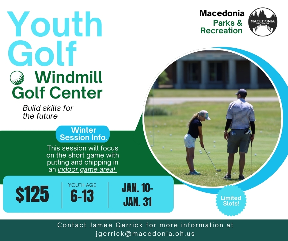 macrecohio's tweet photo. Looking for the perfect holiday gift for the young golfer in your family? 🎁⛳How about our Youth Golf Winter Session? This four-week program is held at Windmill Golf Center's indoor facility and focuses on the short game. Saturdays, Jan. 10-31. Register: https://t.co/RlG73fJSPP. https://t.co/Mb3XywLsTl