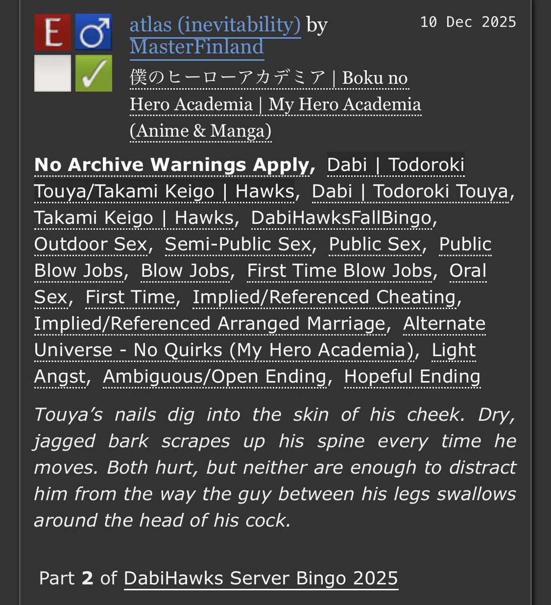 mffinland's tweet photo. new fic!

bingo prompt: outdoor sex

https://t.co/RQOLZ7bOEd https://t.co/o7mlzYe7Ia