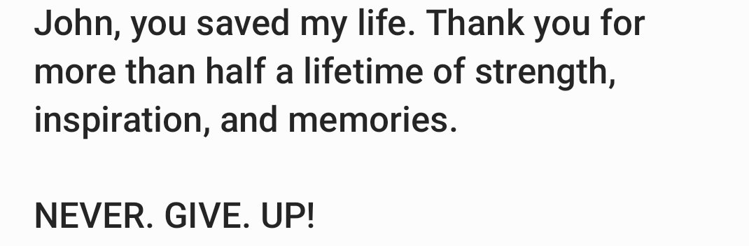 I'm not sure if you'll ever see this but,  <a href="/JohnCena/">John Cena</a> you saved my life,  you are one of the reasons I am still here and you will forever be my hero. 
Proud member of the Cenation for life❤️🫡👌

-Chris 
Bit of a long read🤟
#ThankYouCena