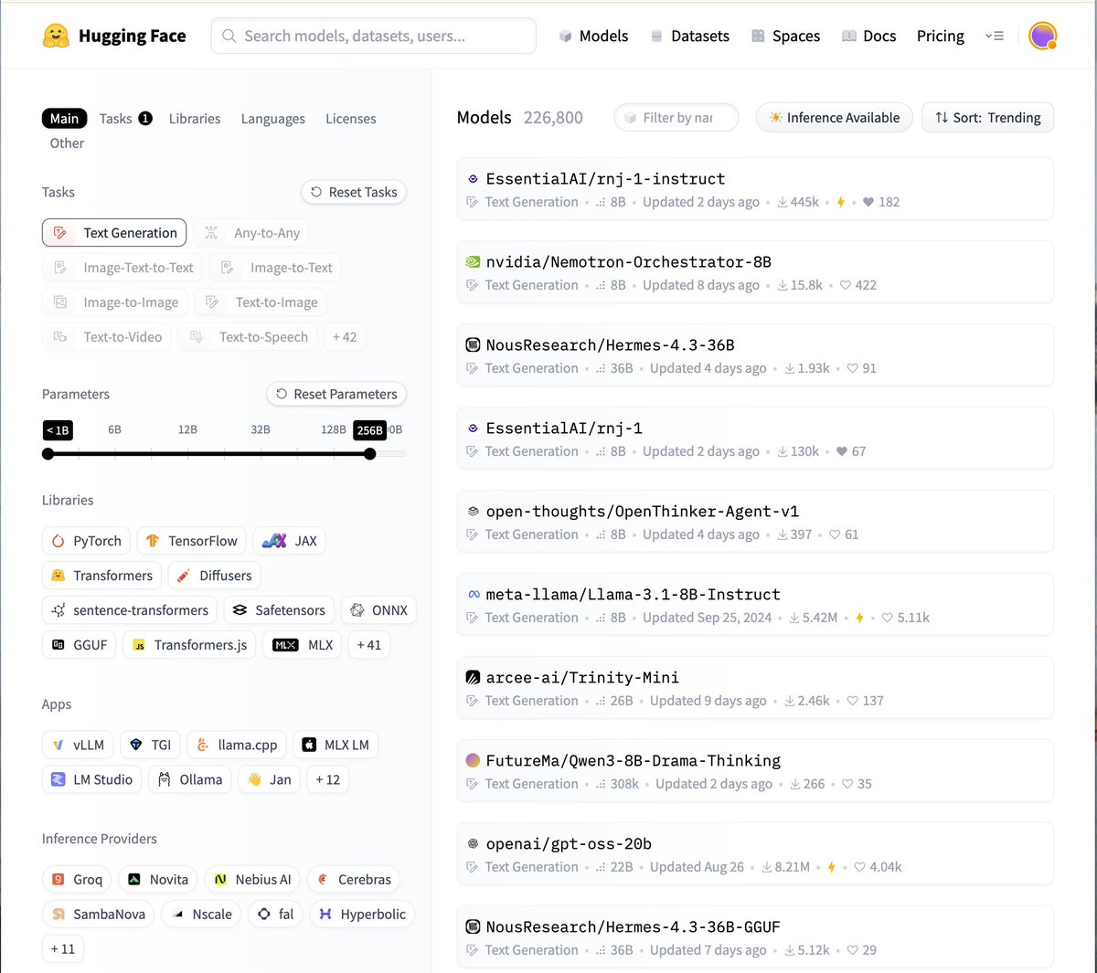essential_ai's tweet image. We are now the #1 trending text-gen &amp;lt;256B size model on HuggingFace!!