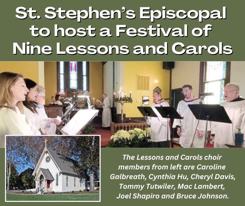 St. Stephen’s Episcopal Church will hold a storytelling and caroling service celebrating Christmas at 4 p.m. December 21, featuring an octet of professional musicians who will lead a “Festival of Nine Lessons and Carols.” Seating begins at 3:30 p.m.

rrecord.com/st-stephens-ep….