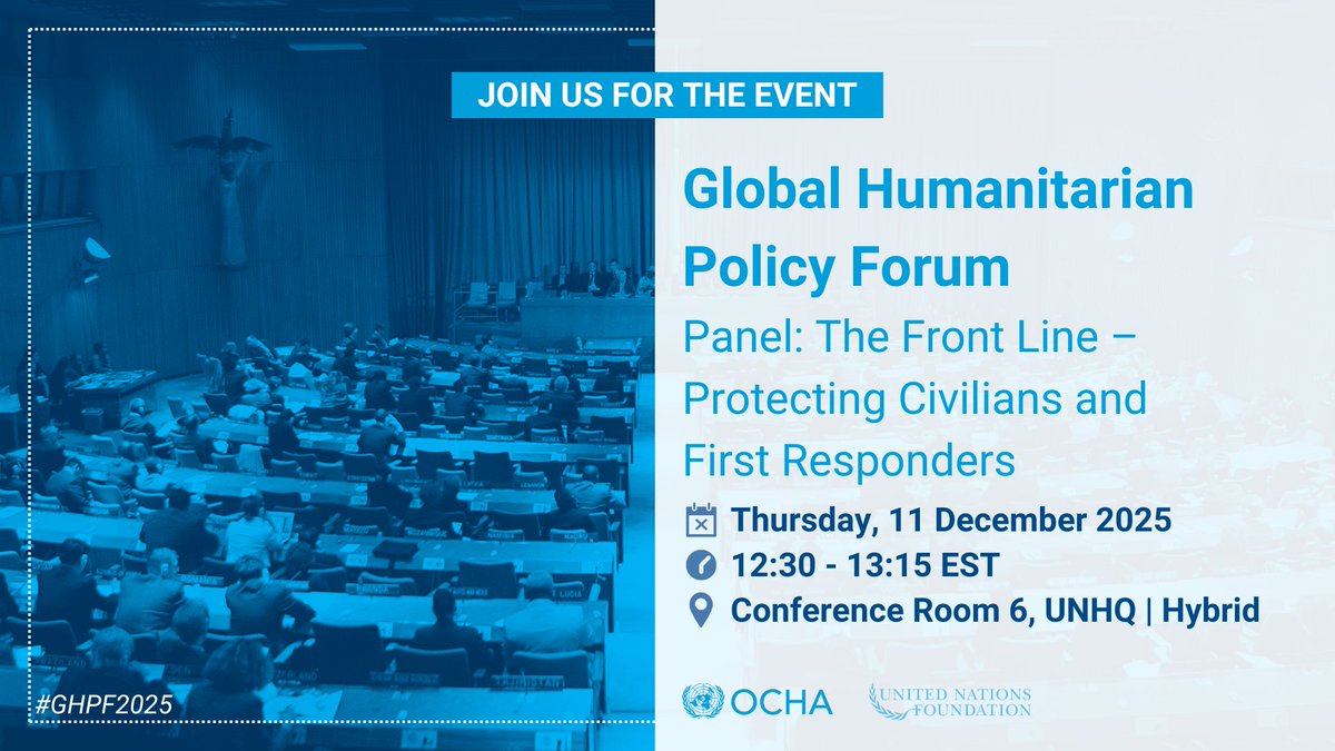 UNOCHA's tweet photo. 🗓️Tune in tomorrow 11 Dec at 12:30PM EST for the Global Humanitarian Policy Forum session with those on the front lines of crises.

🔹Tom Fletcher, @UNReliefChief
🔹Salwa Elsadik, @wadiorg
🔹Fidaa Shurrab, @Atfalunasociety
🔹Dr. Mathieu Bichet, @MSF

Live: https://t.co/VrmhSX2ybC https://t.co/4BhIISUgKn