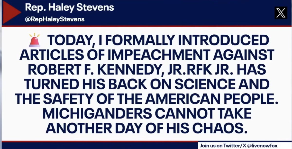 JNetien's tweet image. @RepHaleyStevens has called for the impeachment of RFK jr.

Stevens has been accepting bribes from Big Pharma in the amount of nearly $2,000,000!

According to FEC-based data compiled by OpenSecrets, in the 2023-24 cycle Haley Stevens’ campaign committee took about $98,700 from…