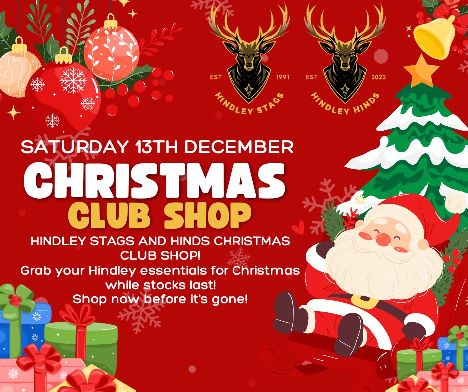 Our Christmas CLUB SHOP will be open this Saturday 13th December 10-1pm, we will have a selection of hoodies, bob hats, bucket hats, rucksacks and much more!  Ideal for presents. There will also be 2 Christmas hampers up for grabs