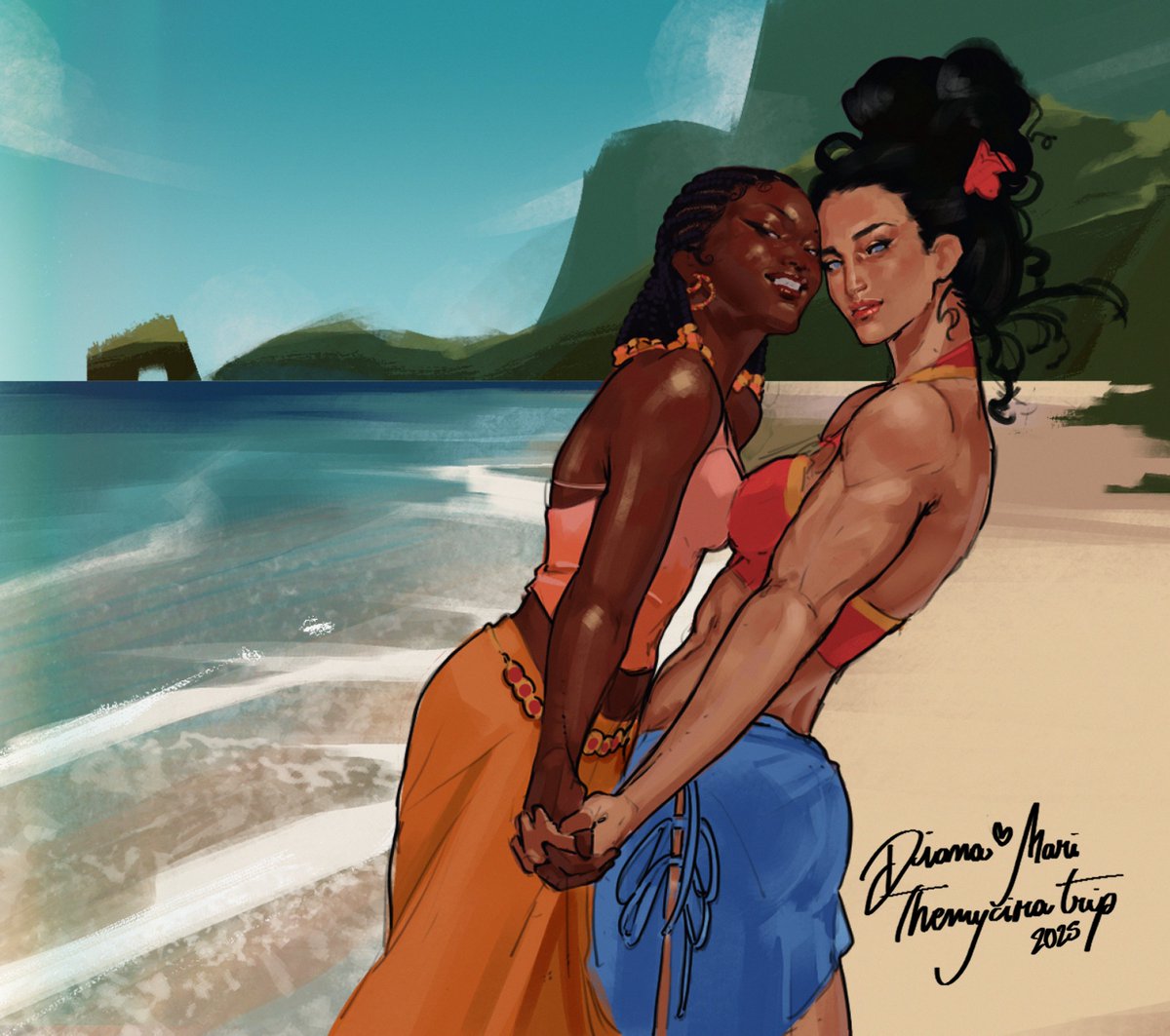 #DecemberJunkJournal2025

And the second art is revealed!
Some people don't really like cold, so you get together with your friend and travel to their magical hidden home island to spend some time on the beach. 🧡❤️