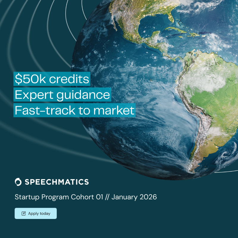 Speechmatics's tweet photo. Introducing the Speechmatics Startup Program 🚀

Early-stage founders building products powered by voice AI get:
- $50k in credits
- Access to our tech team
- Early access to new features
- Co-marketing &amp; GTM support