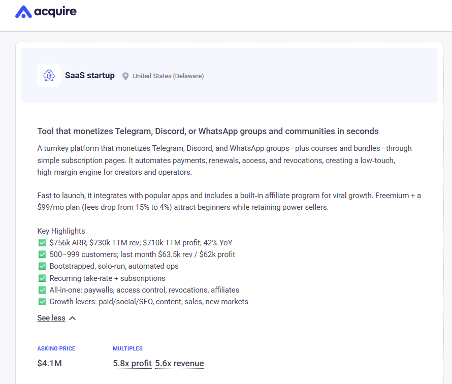 ¡Más de $700.000 en ganancias!
En vivo en @acquiredotcom: SaaS que permite a los creadores monetizar instantáneamente
