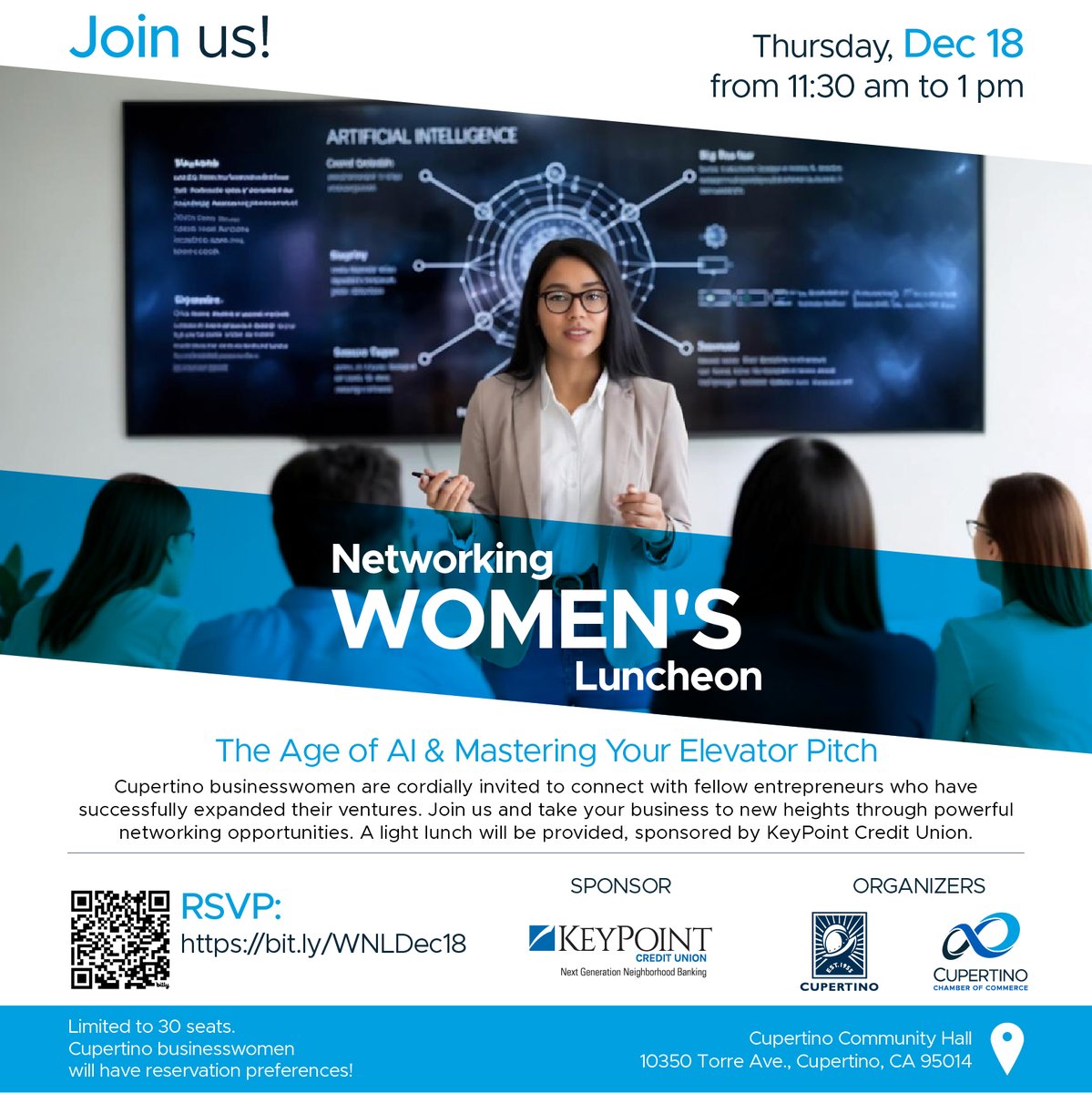 2025 Q-Women's Networking Luncheon - The Age of AI &amp; Mastering Your Elevator Pitch. Dec18 from 11:30 m to 1 pm. RSVP: bit.ly/WNLDec18
#smallbusiness #women #networking #CupChamber