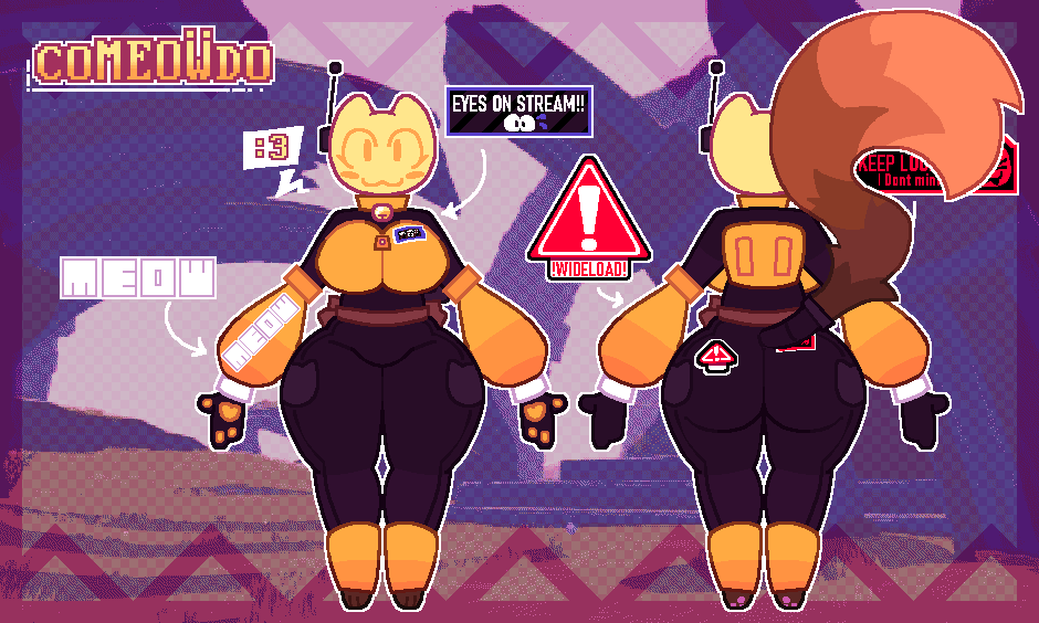 TheCoMEOWdo's tweet photo. Quick intro about me!:
Hi! I'm The CoMEOWdo, I'm a furry transfem streamer on twitch who streams fairly frequently, I'm a big fan of alot of games but mostly rougelikes, my favorite is ror2! You can find me playing a variety of games tho, and sometimes with friends! Ref below! :3 https://t.co/khcG0fsRPJ