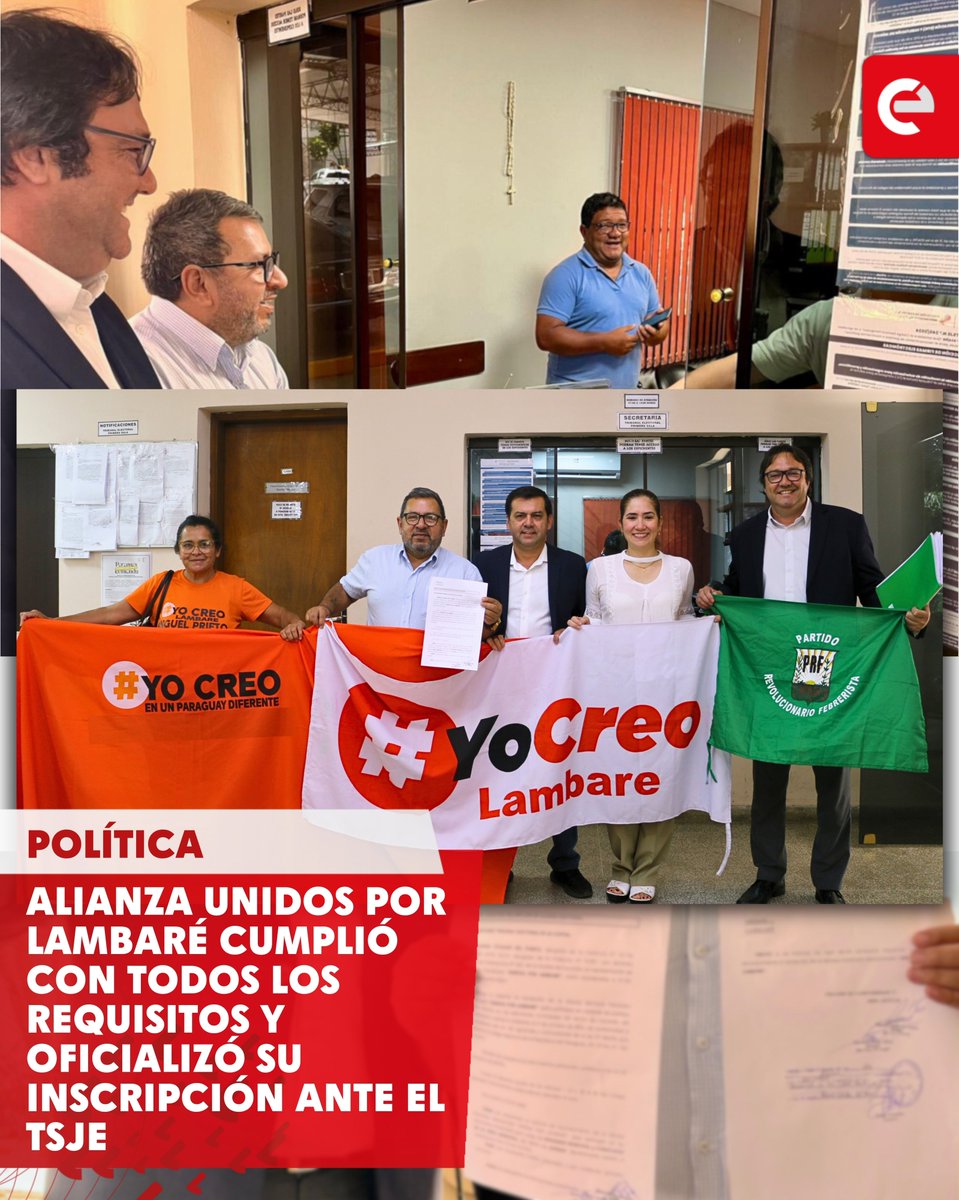 canal_e_py's tweet image. Alianza Unidos por Lambaré cumplió con todos los requisitos y oficializó su inscripción ante el TSJE 🗳️

La Alianza Unidos por Lambaré (AUL) se convirtió hoy en una de las primeras organizaciones políticas en concluir todo el proceso de inscripción ante la Justicia Electoral,…