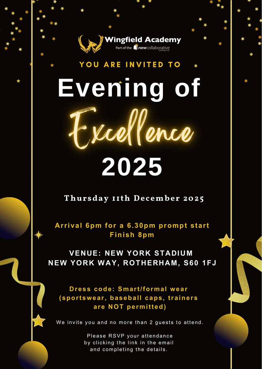 We look forward to welcoming the Class of 2025 to our Evening of Excellence at New York Stadium.  

Arrival 6pm for a 6.30pm prompt start

Finish 8pm