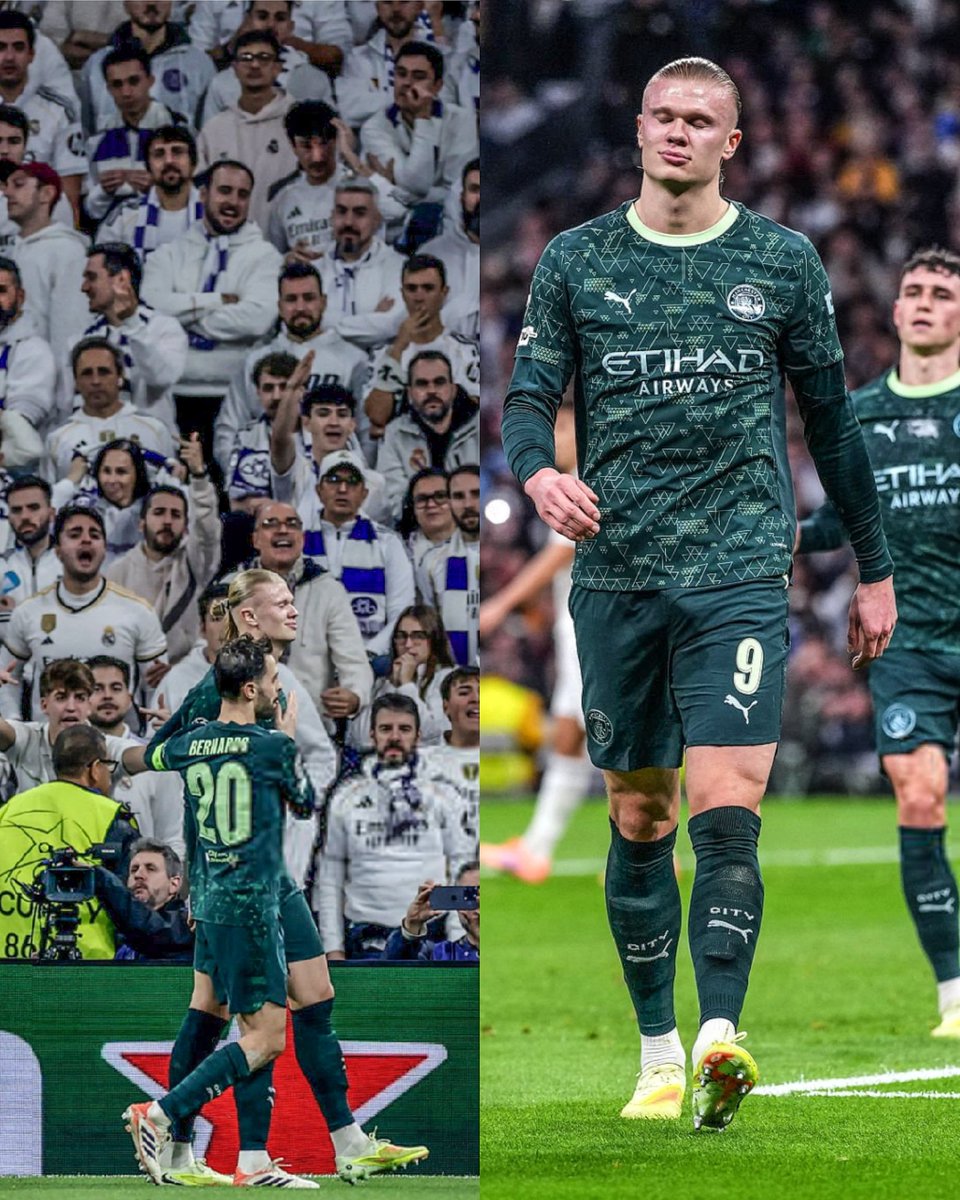 ElDeportisimo's tweet photo. El festejo de Erling Haaland en el Bernabéu ante Real Madrid mirando a la afición del Real Madrid sin hacer gestos y solamente sonriendo. Es Aura. https://t.co/4k11b1pBh4