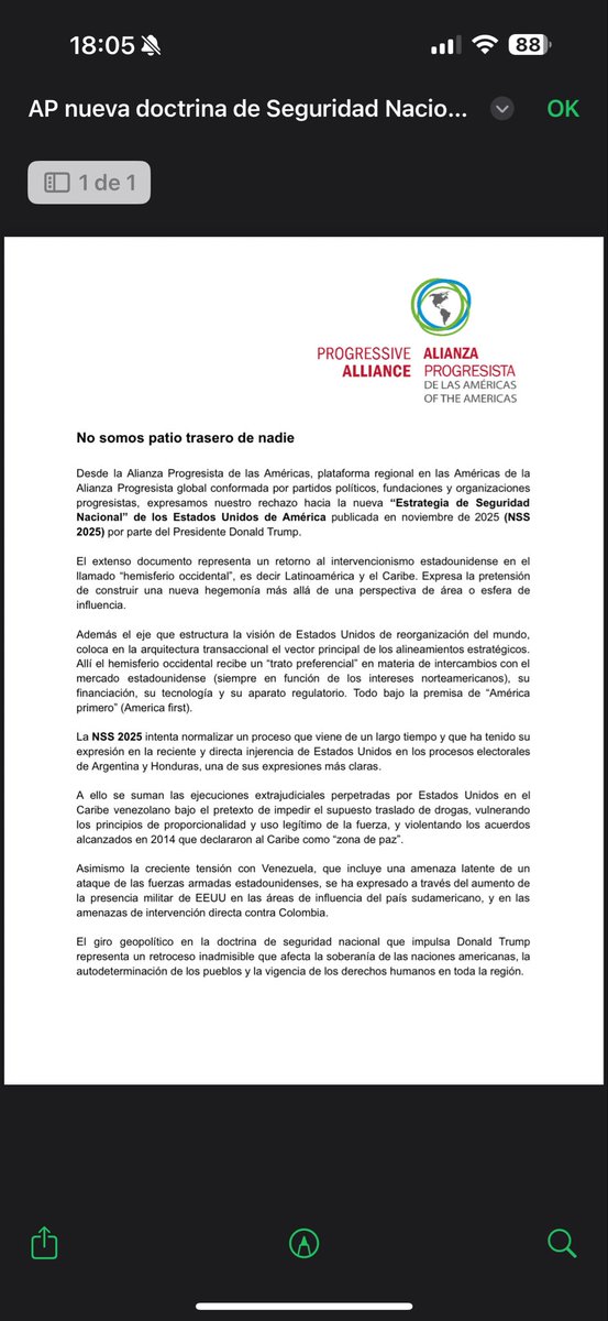 APLAProgresista's tweet image. No somos patio trasero de nadie 

Desde la Alianza Progresista de las Américas expresamos nuestro rechazo hacia la nueva “Estrategia de Seguridad Nacional” de los Estados Unidos de América publicada en noviembre de 2025 (NSS 2025) por parte del Presidente @realDonaldTrump