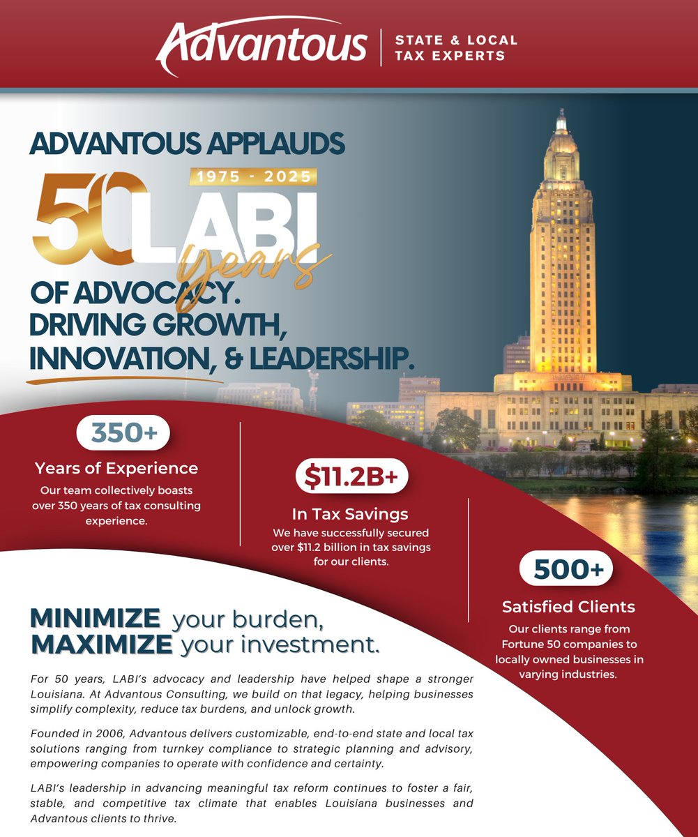 Only one day until LABI’s Golden Gala! 🎉

We’re thrilled to celebrate this milestone evening as a Bronze Sponsor, honoring <a href="/LABI_biz/">LABI</a>'s 50 years of strengthening Louisiana’s business community. Looking forward to a fantastic night at the Capitol Park Museum with leaders who are