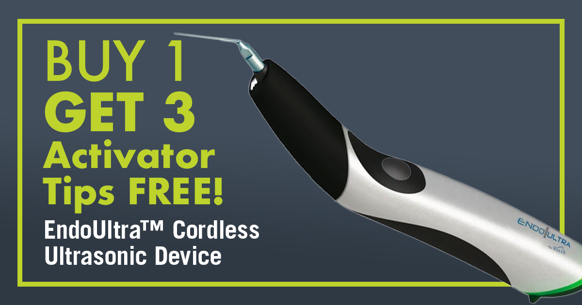 Get optimal canal cleaning and debris removal with EndoUltra™ Cordless Ultrasonic Device from Vista Apex! It produces an ultrasonic tip frequency of 40,000 Hz which is 200x more powerful than sonic devices.

Buy 1, Get 3 Activator Tips FREE: ow.ly/VKeO50XH8k1

#VistaApex