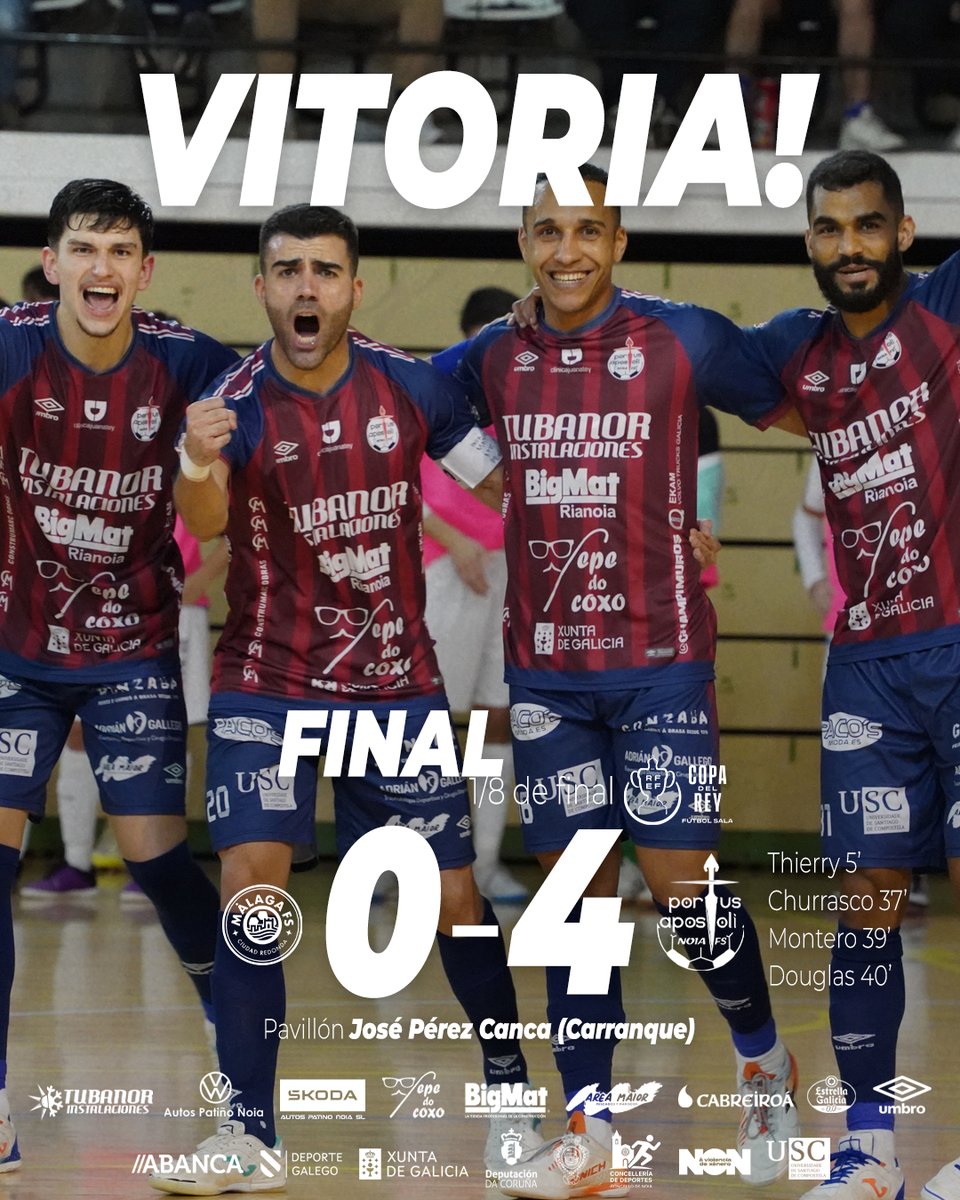 NoiaFutbolSala's tweet image. 🔚 FINAAAAL en Carranque!

@MalagaFS 🔵⚪ 0⃣➖4⃣ #NoiaPAFS ❤️💙

Unha rolda mááááis! Xa estamos en cuartoooos da Copa! Enorme o noso equipazo! 👏

#️⃣ #MálagaCRNoiaPAFS #CopaDelReyFS