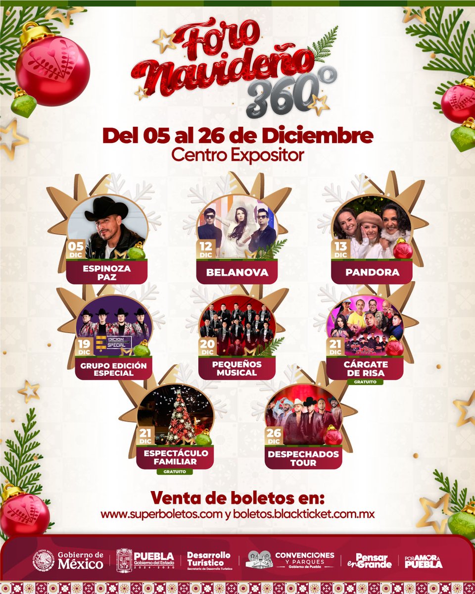 El Foro Navideño 360° transforma el <a href="/CExpositorPue/">Centro Expositor Puebla</a> en un escenario inolvidable con shows y conciertos que te llenarán de emoción y ritmo.

El <a href="/Gob_Puebla/">Gobierno de Puebla</a> te invita a sumarte a la celebración que distingue a nuestro estado.

#LaNavidadLateEnPuebla🎄
#PensarEnGrande #PorAmorAPuebla