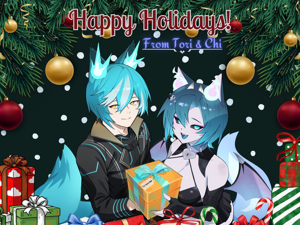 SuccucatChii's tweet photo. ⋆｡ Happy Holidays Everyone! ☆

⋆｡ From Tori and Myself ~ ♡
⋆｡ We wish you a Merry Christmas &amp; A Happy New Year! Take the gift!!! ☆

🖌️: @AzureTorisuna https://t.co/eKDlQ4oufa