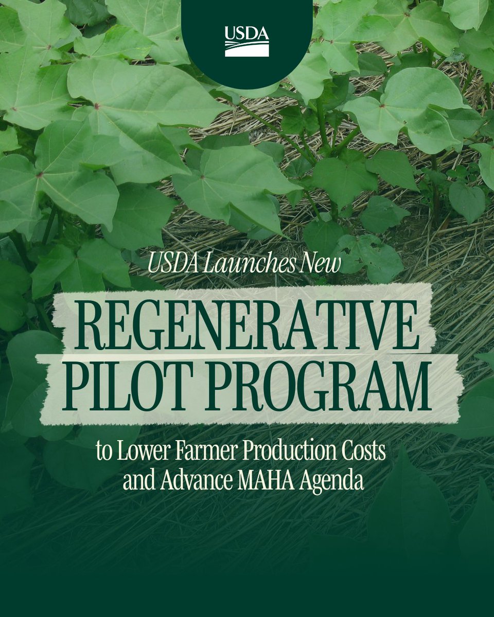🌱 Farmers First

Today <a href="/SecRollins/">Secretary Brooke Rollins</a>, alongside <a href="/SecKennedy/">Secretary Kennedy</a> and <a href="/DrOzCMS/">DrOzCMS</a> announced a $700 million Regenerative Pilot Program to help American farmers adopt practices that improve soil health, enhance water quality, and boost long-term productivity, all while strengthening