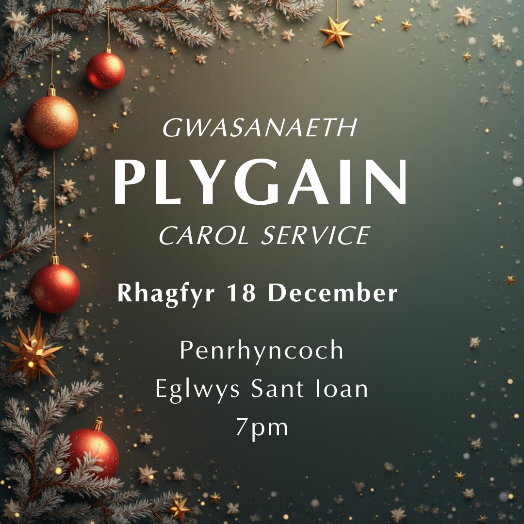 plygain's tweet photo. Mae 'na bedwar gwasanaeth Plygain yr wythnos hon:
⛪15 Rhagfyr - Coventry, Eglwys Sant Ioan y Bedyddiwr,  6.30pm
⛪16 Rhagfyr - Parc, Y Bala, Capel 7pm
⛪18 Rhagfyr - Penrhyncoch, Eglwys Sant Ioan 7pm
⛪18 Rhagfyr - Llanfair Dyffryn Clwyd, Eglwys Sant Cynfarch a'r Santes Fair 7pm https://t.co/mLlS0TJO4f