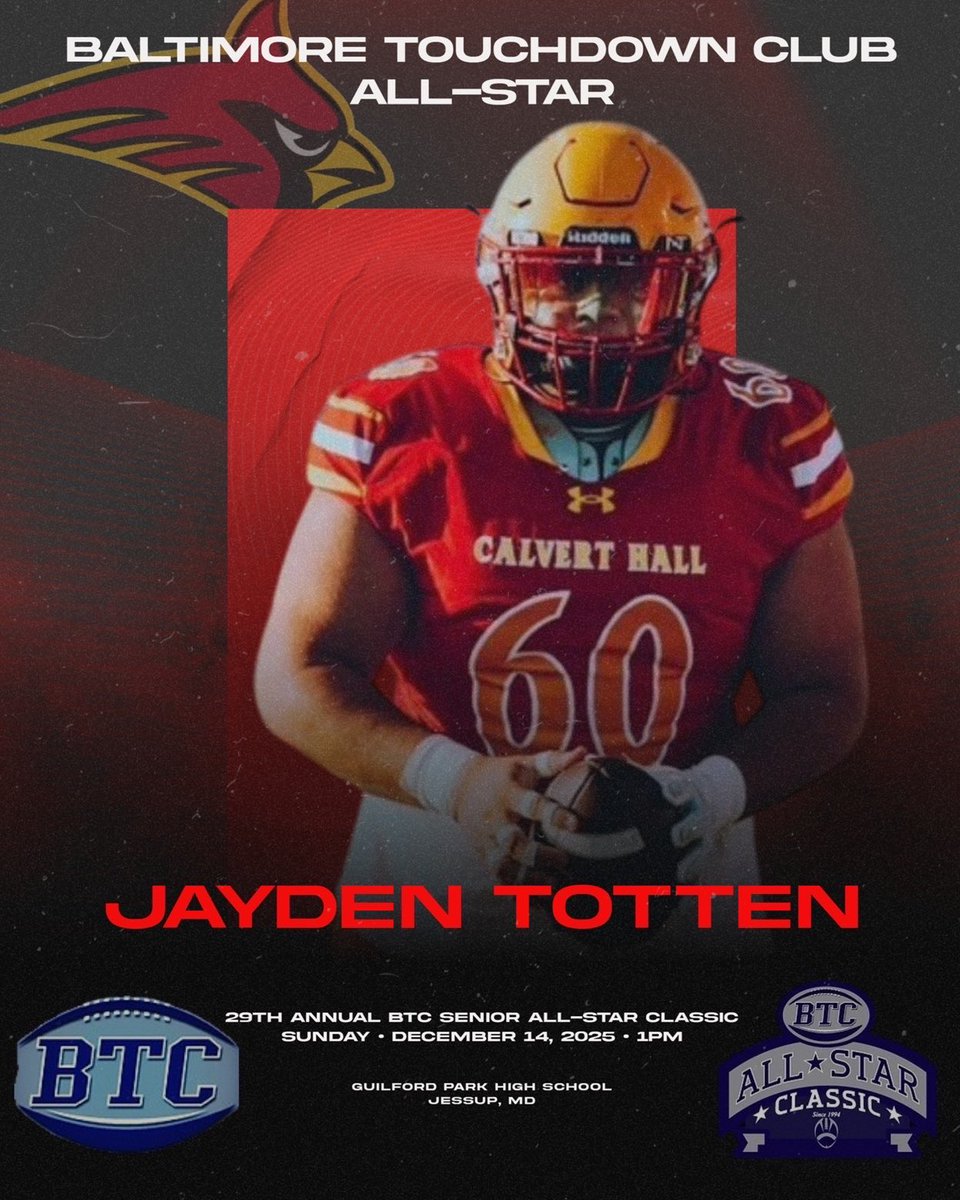 Absolutely grateful and honored to be nominated and selected to represent <a href="/calverthall/">Calvert Hall College</a> in the <a href="/BTC_1988/">BTC</a> 29th Annual Baltimore Touchdown Club Senior All-Star Classic. ATGT 

<a href="/Coach_Ward23/">Ty Ward</a> 
<a href="/247Sports/">247Sports</a> 
<a href="/CoachBrown62/">Coach Najee Brown</a> 
<a href="/CoachKevWill/">Kev Will</a>