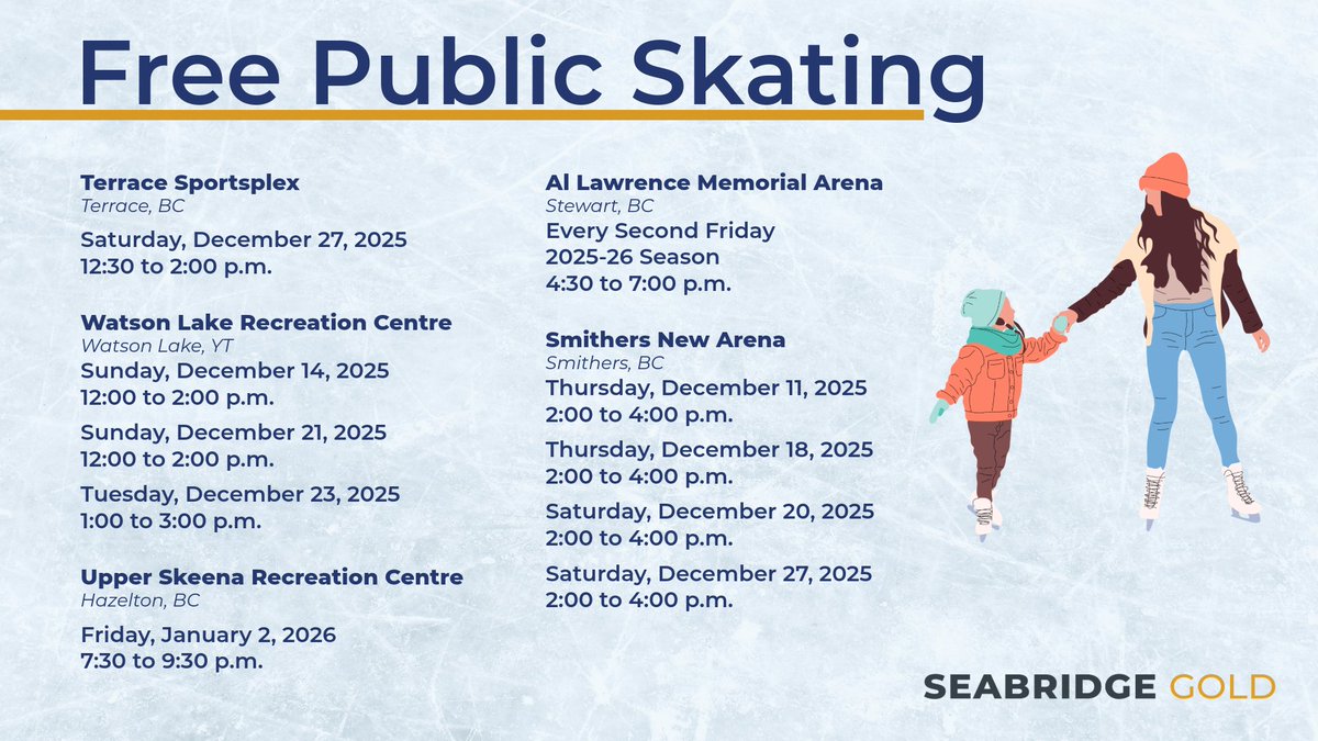 We’re proud to sponsor 𝐅𝐫𝐞𝐞 𝐏𝐮𝐛𝐥𝐢𝐜 𝐒𝐤𝐚𝐭𝐢𝐧𝐠 for communities across Northwest BC and Watson Lake. Family is one of our core values, and what better way to celebrate families this season than with quality time together? We hope you and your family will have an