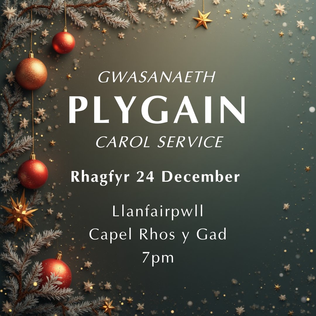 plygain's tweet photo. Dyma'ch tri chyfle i fynychu gwasanaeth Plygain cyn y diwrnod mawr ei hun!

❄️21 Rhagfyr, Nos Sul - Briw ger Llangedwyn, Capel 6.30pm
❄️21 Rhagfyr, Nos Sul - Pontrobert, Neuadd 6.00pm
❄️24 Rhagfyr, Nos Fawrth - Llanfairpwll, Capel Rhos y Gad 7.00pm https://t.co/2lGeR6rmik