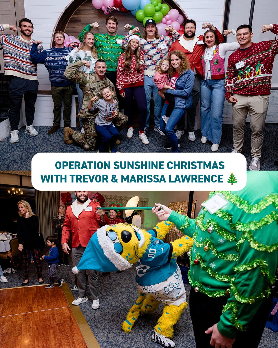 .@trevorlawrence, Marissa Lawrence, and friends getting in the holiday spirit with @The_USO families! 🫶🎅

#DUUUVAL 