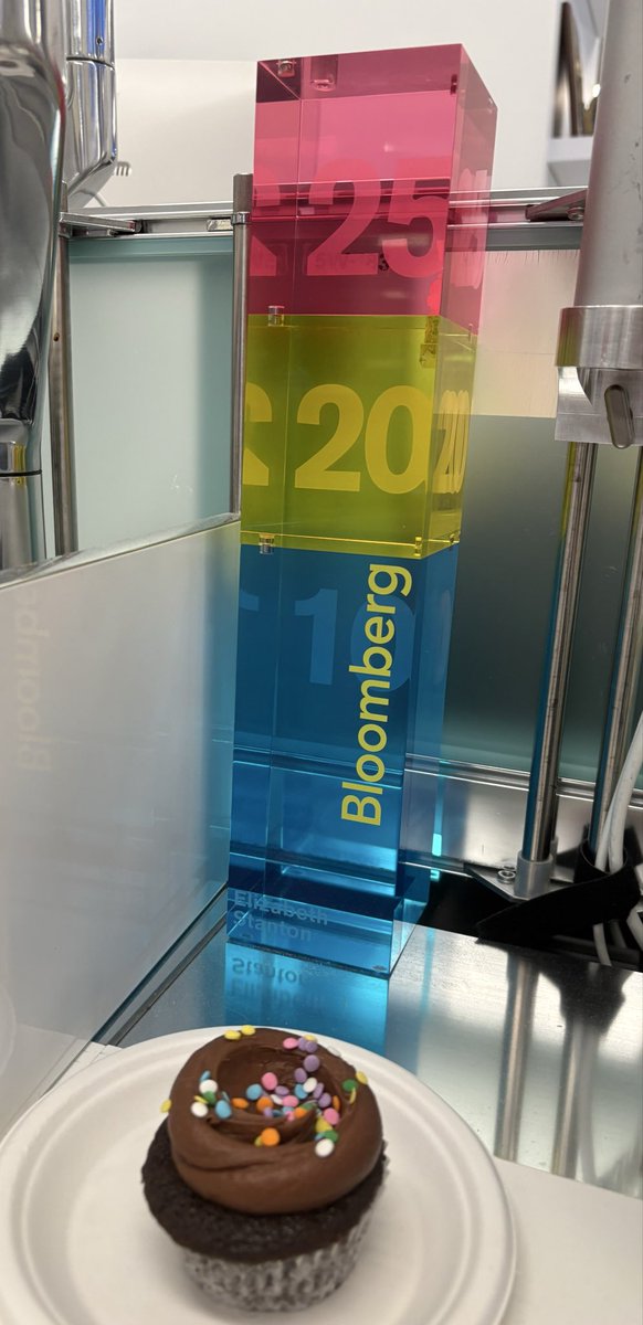 The pink cube marks 25 years with Bloomberg News (as of Jan. 2), and my team surprised me with it (and fancy cupcakes!) while we were waiting for the Fed decision. There have been 200 regular ones in that span, the unforgettable first of which was on my second day!