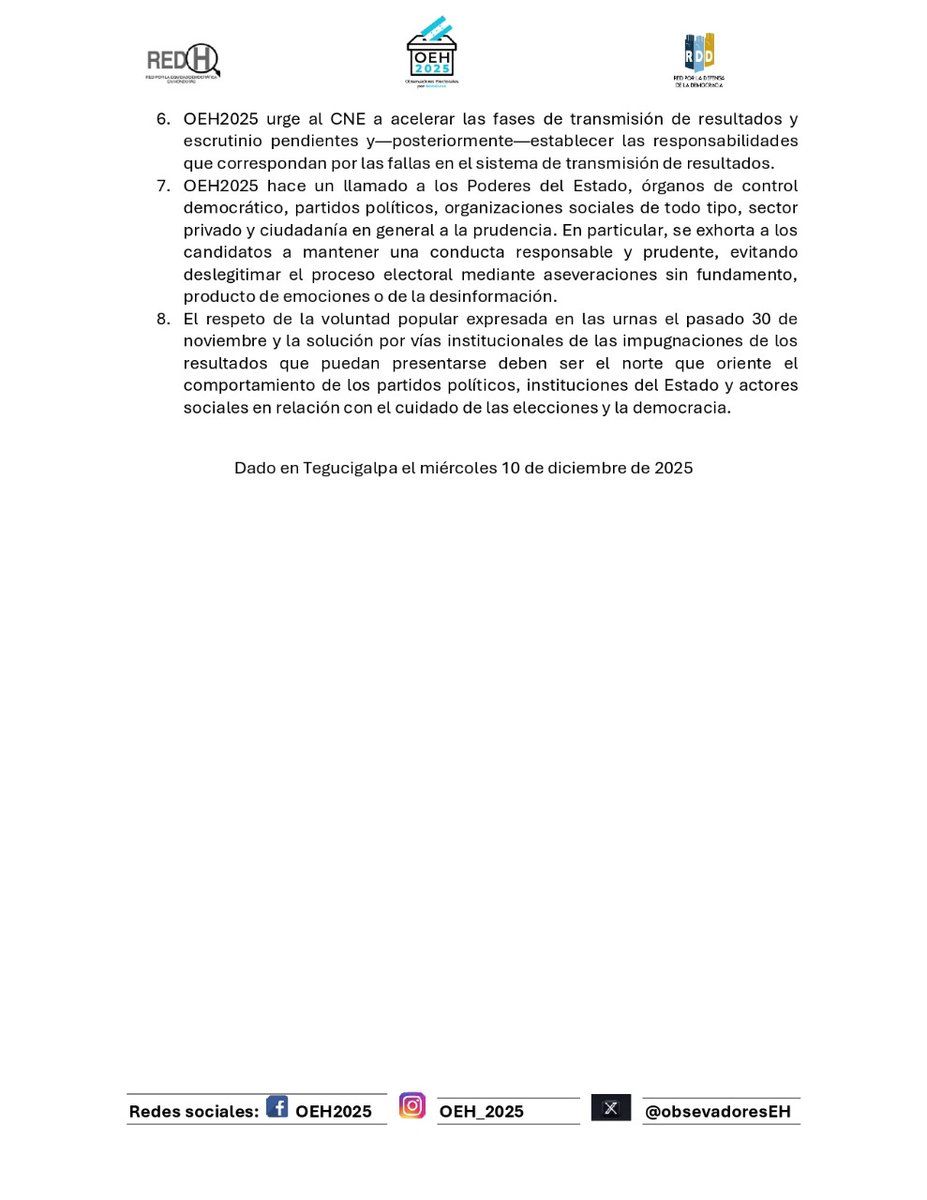 Observadores Electorales por Honduras 2025 (OEH25) tweet media