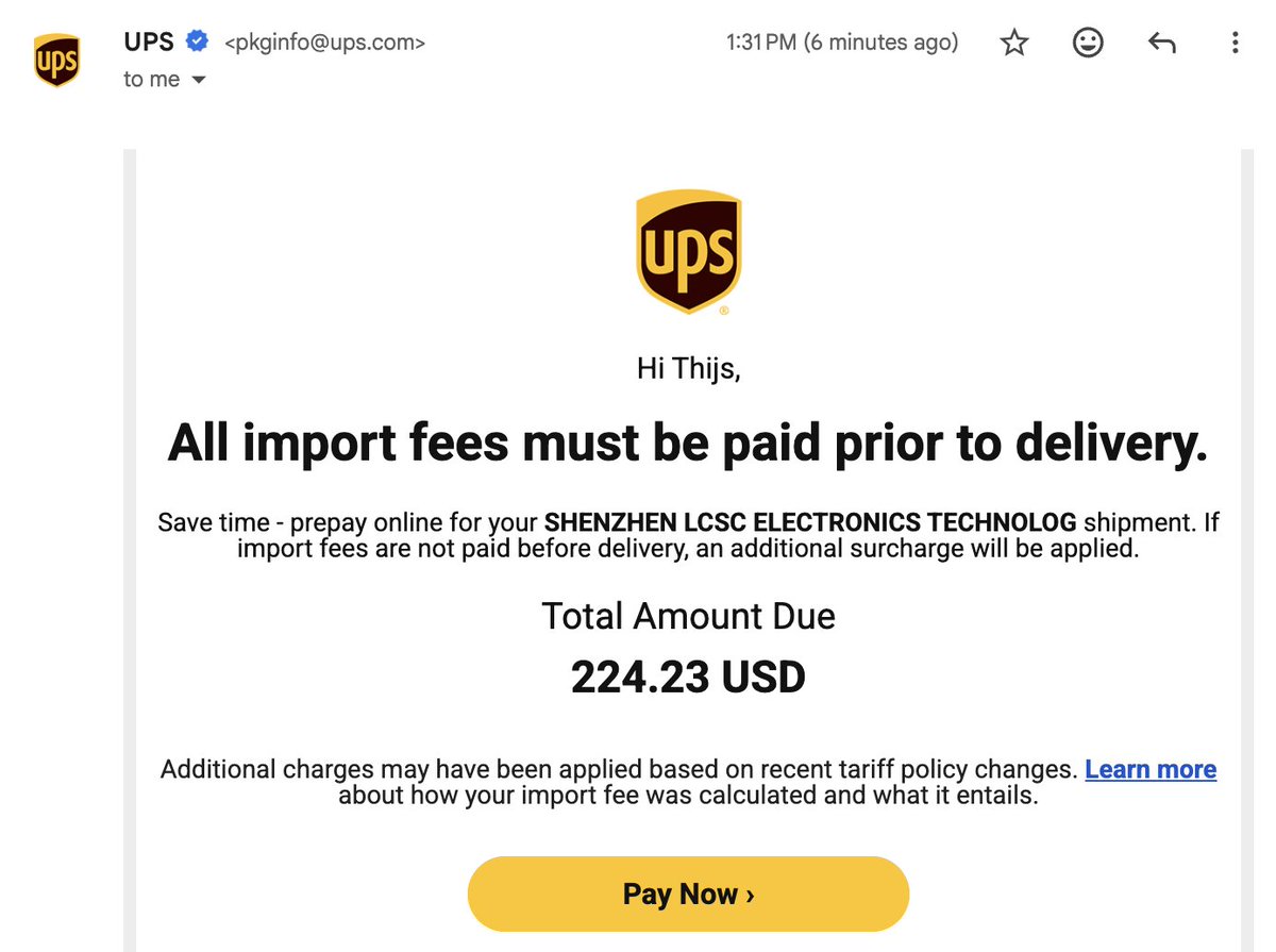 cdngdev's tweet image. Ordered a couple LEDs and switches from China for a project I'm building.

Just got hit with a $224.23 USD tariff. For just a few electronic components.

How am I supposed to build anything anymore?