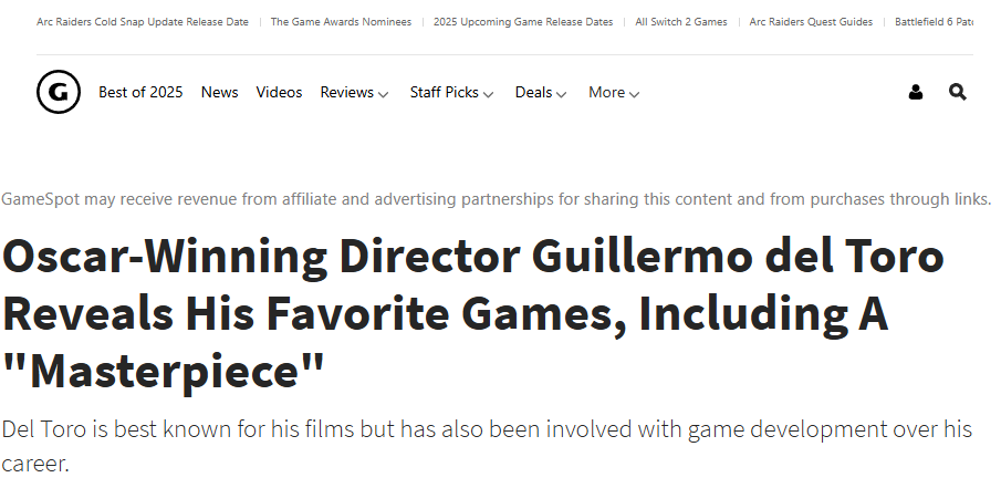 SYACVG's tweet image. Guillermo del Toro mentioned his favorite games in a podcast: BioShock, Death Stranding, Red Dead Redemption, (Norse) God of War, Left 4 Dead, and Shadow of the Colossus, which he called a masterpiece.