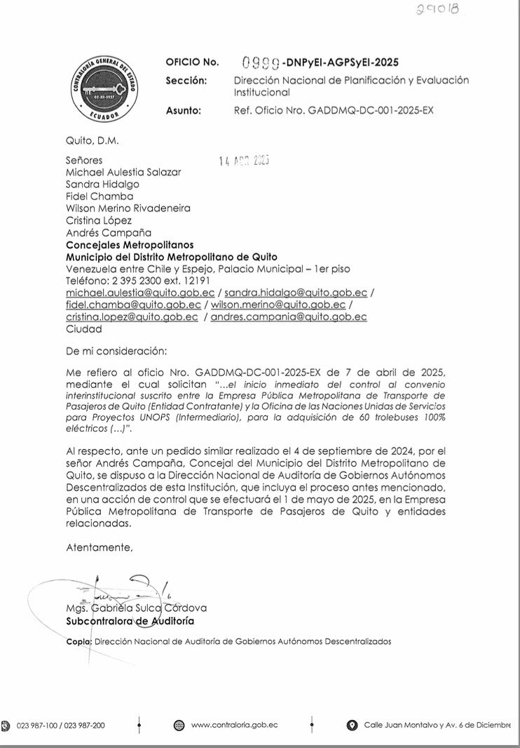 Caso #TrolesTruchos.

Hace 10 meses, desde la curul de IMPARABLES, levantamos la voz sobre la compra de los trolebuses eléctricos eludiendo los procedimientos de contratación publica y haciendo que se paguen valores adicionales al "gestor de compra". 
Y desde ese momento comenzó