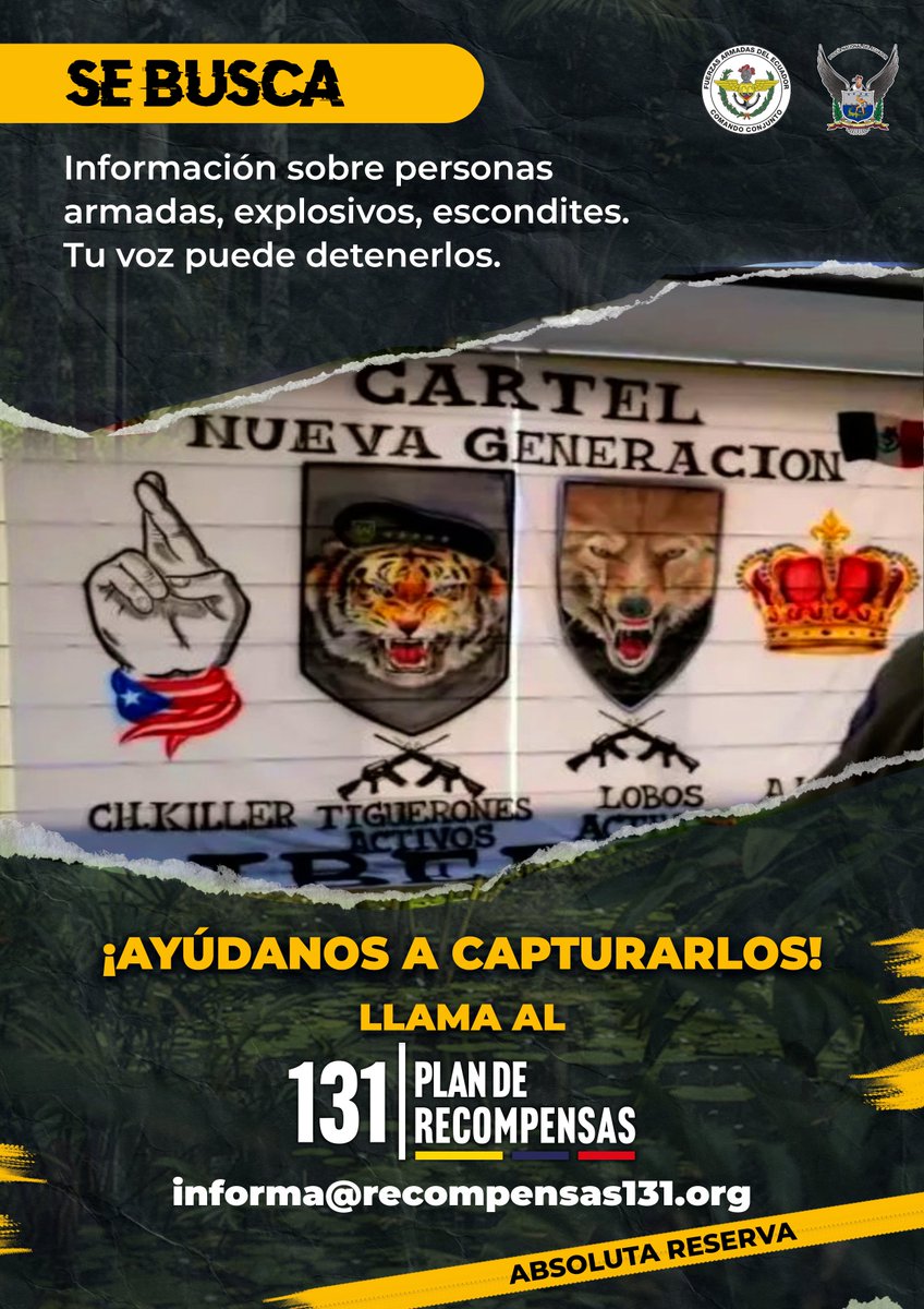 🚨👉🏻ALERTA RECOMPENSA

Carteles y grupos armados buscan expandir su control territorial.

Si tienes información sobre integrantes, jefes o escondites, repórtalo.

📞 131 – Recompensa por datos verificados.

#131PlanDeRecompensas 
#Terrorismo 
#Alerta