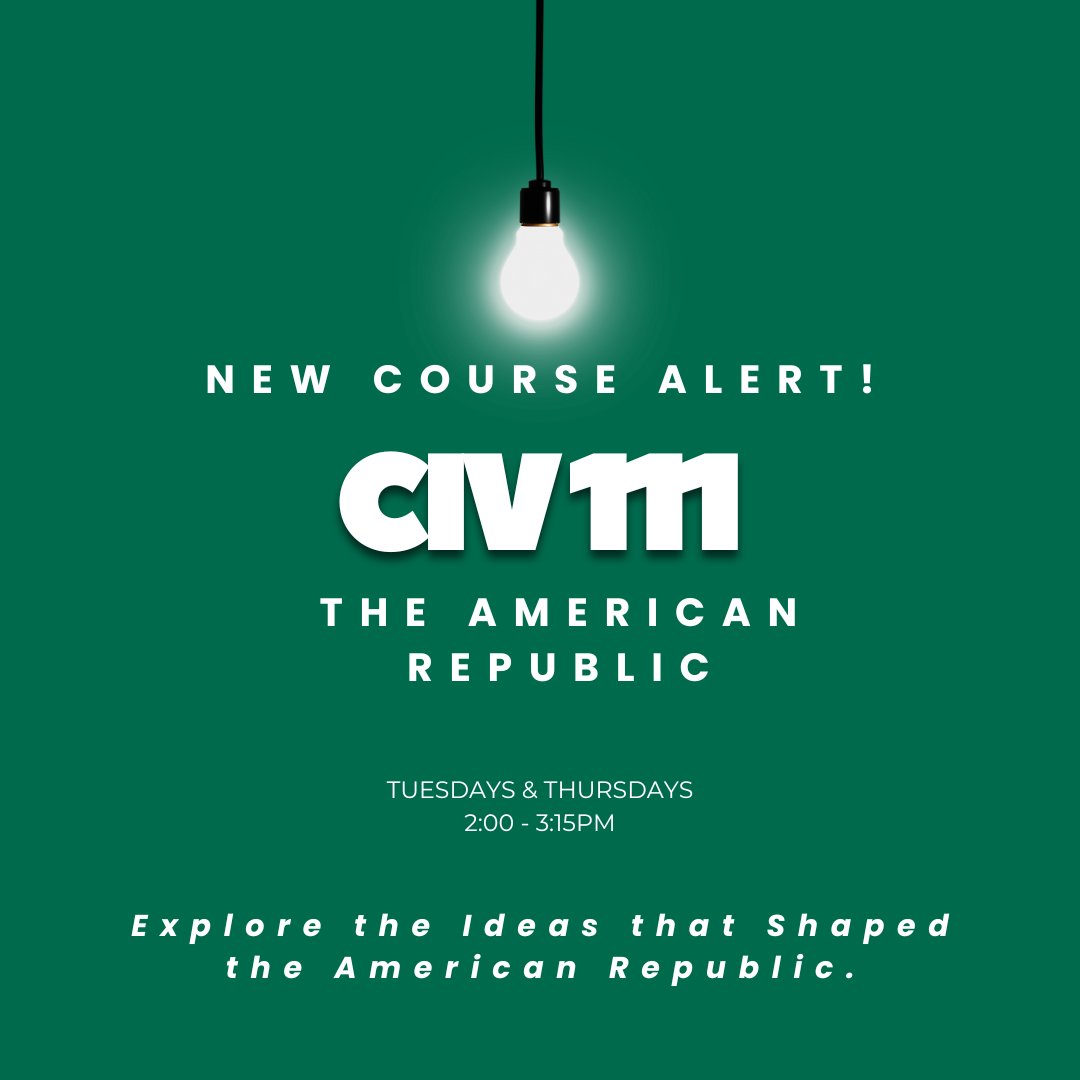csucivicscenter's tweet image. Spring Course: CIV 111 – The American Republic
Tues/Thurs, 2:00–3:15 PM
Explore the principles that shape America’s liberal democratic order and the debates that have informed the American way of life.

#CSUCommunity #CivicEducation #ClevelandState