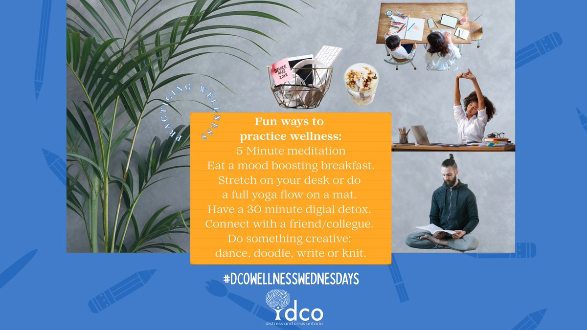 Happy #DCOWellnessWednesday! 😊 

Try these quick wellness boosts:
🧘🏾 5-min meditation
🍳 Mood-boosting breakfast
🧘🏻‍♀️ Desk stretch or mini yoga flow
📵 30-min digital detox to reset and recharge
🎨 Do something creative you love

#MindfulHabits #CreativeWellness #WorkdayWellbeing