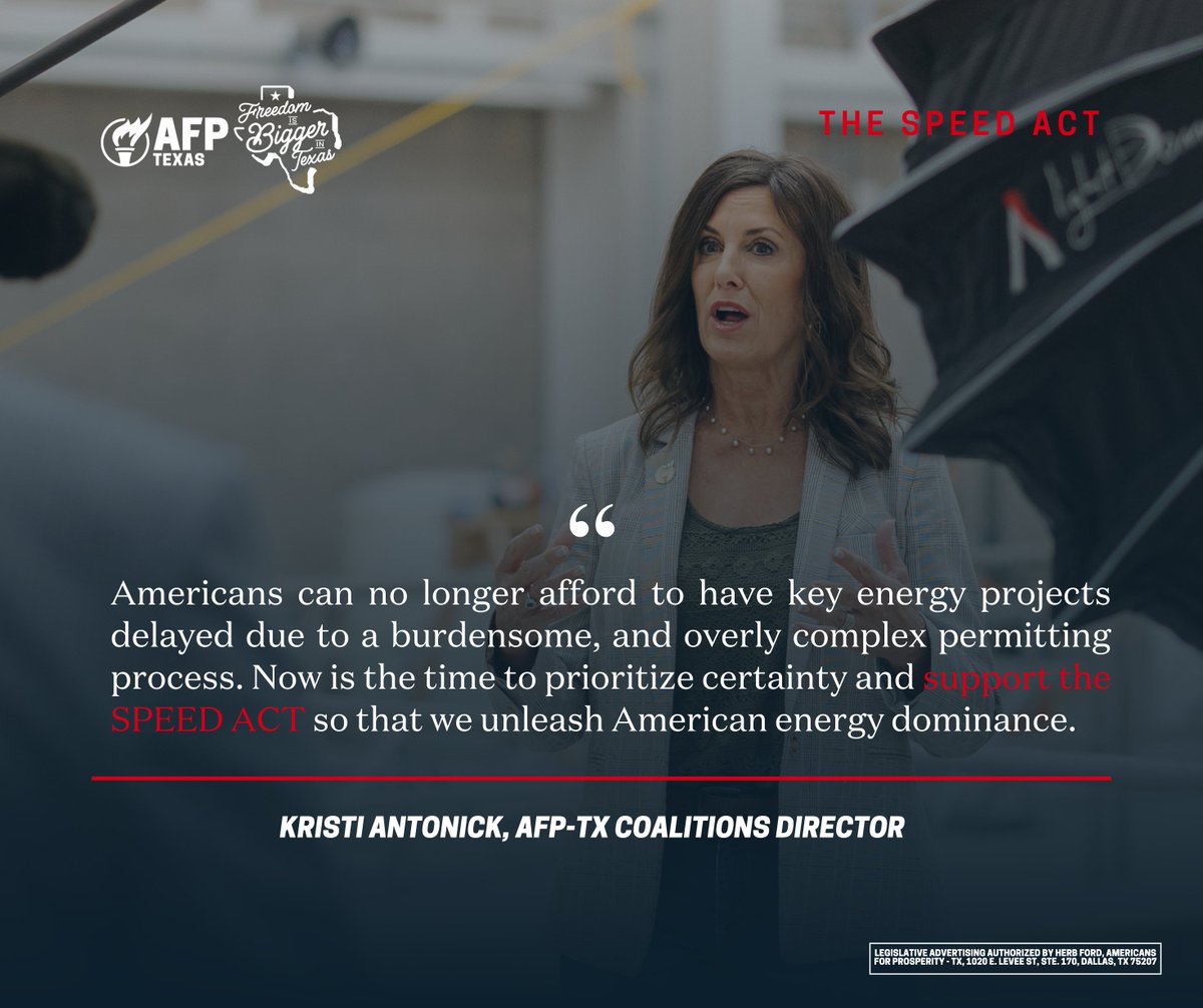 TexasAFP's tweet image. The SPEED ACT will help our country unleash energy resources and restore common sense to our permitting process.

@RepJulieJohnson , @RepGonzalez , &amp;amp;  @RepVeasey have the opportunity to put Texans first by supporting this bi-partisan legislation. 

Tell them to get on board:…