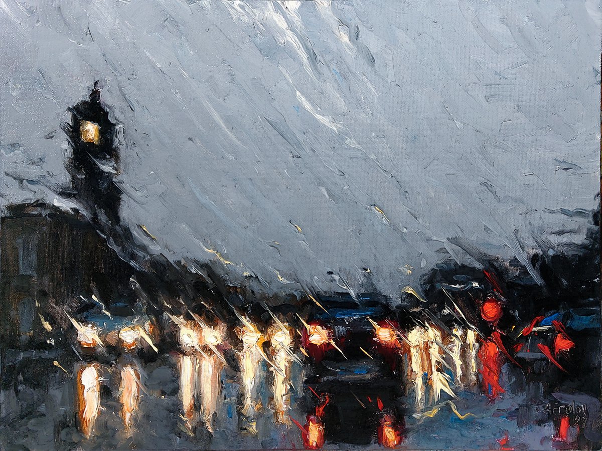 kznsq's tweet image. "Lights In The Night" - my oil painting