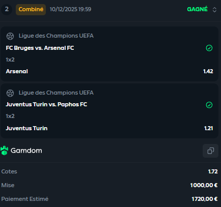 Facile la LDC ✅

1000€ ➡️ 1720€

#TeamParieur