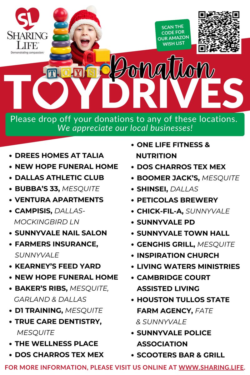 🎁 Spread holiday cheer! Drop off new, unwrapped toys at participating local businesses before 12/17 to bring joy to our Christmas Faire families and 1,000 kids. Every toy counts! ✨❤️ #Christmas #SharingLife #CommunitySupport