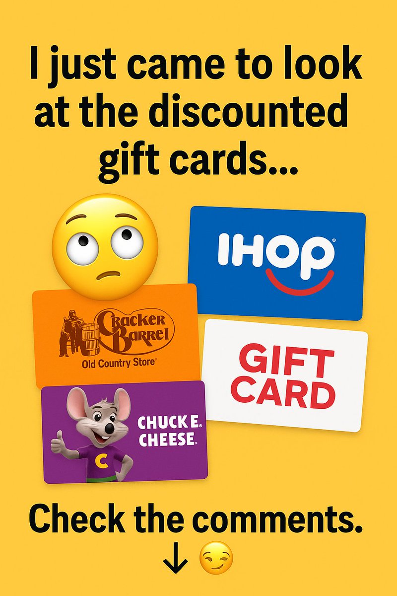 frugalfreebies's tweet image. 😂🎟️ Discounted gift cards? Yes, please. 
Cracker Barrel, IHOP, Chuck E. Cheese &amp;amp; more!
Some are lightning deals, so they go fast.😏
Amazon: amzlink.to/az0fWAJp7h4MO (ad)
#SaveMore #DealAlert