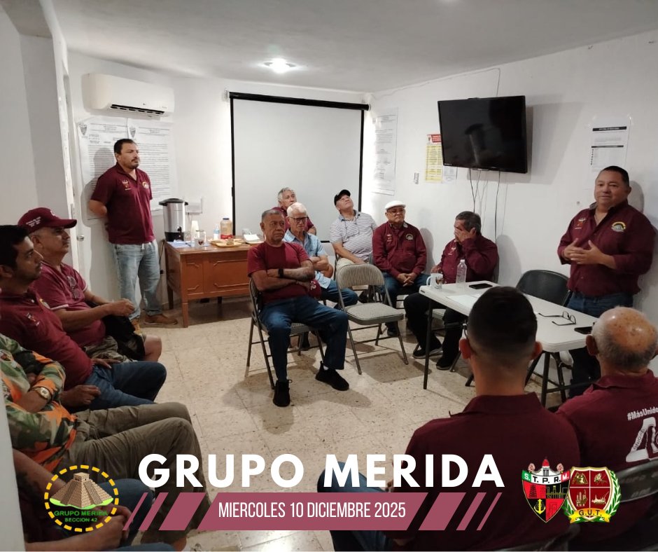 GrupoMerida_42's tweet photo. Agradecemos la participación en nuestra Reunión de nuestro @GrupoMerida_42, refrendamos la política de nuestro Líder y Presidente del GUT @lgps03101 y @MarcoAzuara1 Srio. General, somos orgullosamente
@Seccion42_STPRM.
#MásUnidosQueNunca.
Miércoles 10 de Diciembre del 2025. https://t.co/4LYSvTQanb