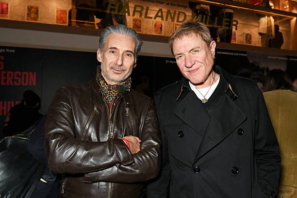 Simon Le Bon and guest attends a private view of new exhibition "Harland Miller At The Design Museum" on December 9, 2025 in London, England.