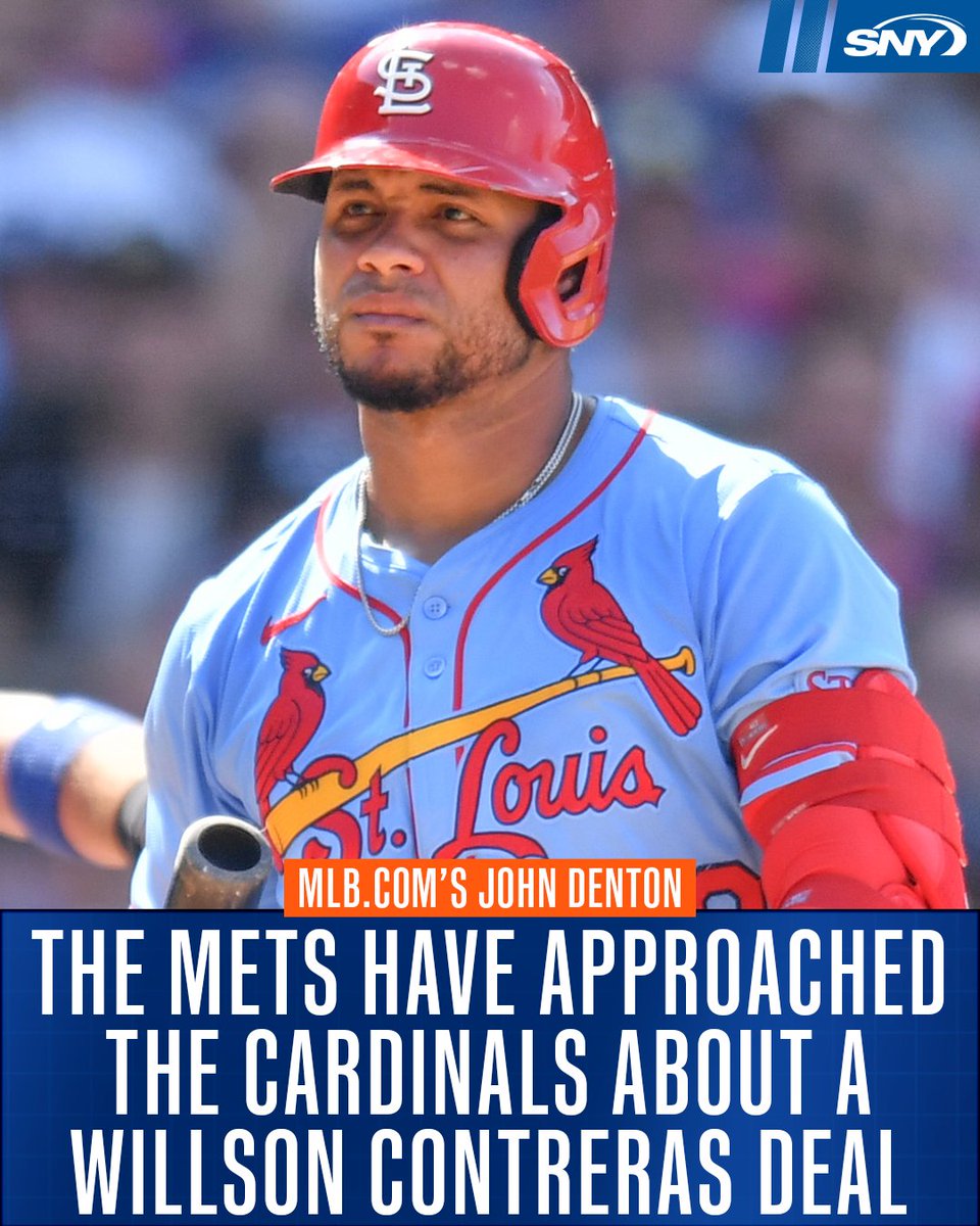 SNY_Mets's tweet photo. Per @JohnDenton555, the Mets have "queried" the Cardinals about Willson Contreras:

"With the Cardinals already fielding several calls about Brendan Donovan and JoJo Romero, they were queried by the Mets with interest in Contreras, per a source, after first baseman Pete Alonso left for the Orioles in free agency.

...

"Contreras is expected to waive his no-trade clause to play in New York."

Contreras hit .257 with 20 home runs for the Cardinals in 135 games last season. He also tallied six OAA (outs above average) at first base.