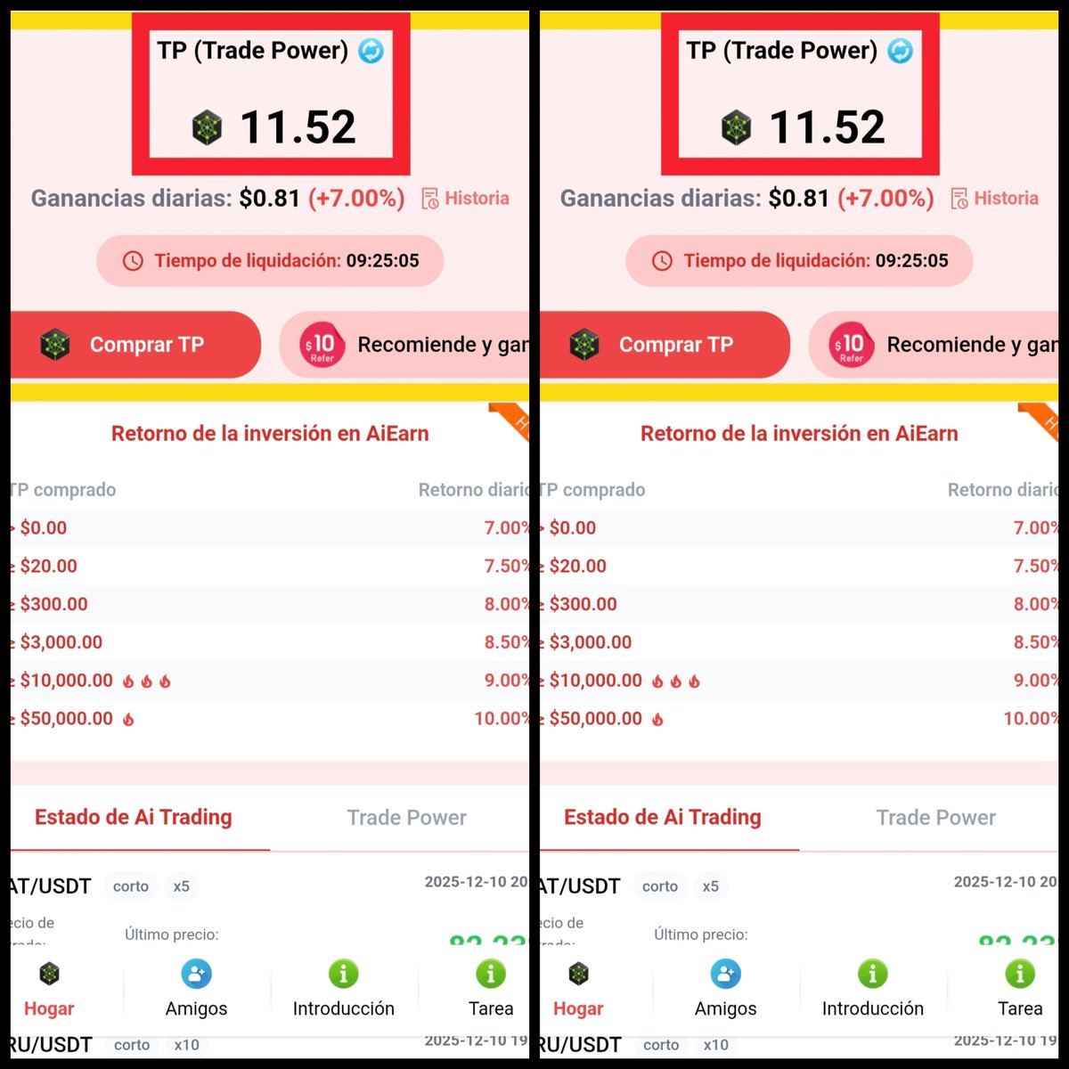 🎁BONO DE REGISTRO: $0.10 USDT 
✅MI INVERSIÓN ACTIVA DE 11 USDT✅
✅BENEFICIO DIARIO: 7% diario
💰GANANCIAS SE VERAN REFLEJADAS ENTRE 5:00 Y 6:00 DE LA MAÑANA⏰
🕹️MÍNIMO DE RETIRO: $1
🕹️MÍNIMO DE INVERSIÓN: $10
#Colombia #criptomoneda #criptomonedas #usdt #bep20 #FelizJueves